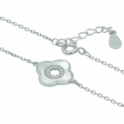 Armband 925 Silber Silver Blossom mit schimmerndem Perlmutt-Anhänger und Zirkonia auf hochwertiger Basis von DEES JEWELRY