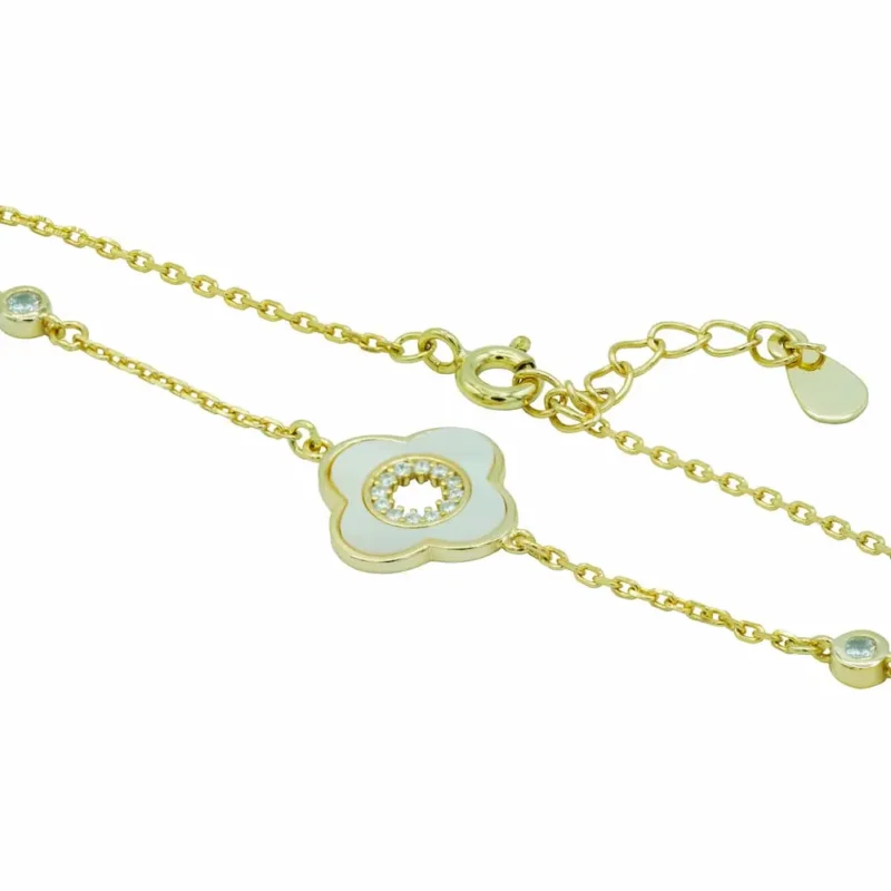 Armband 925 Silber vergoldet Perlmutt Pure Blossom mit violett-blau schimmernder Einlage von DEES JEWELRY