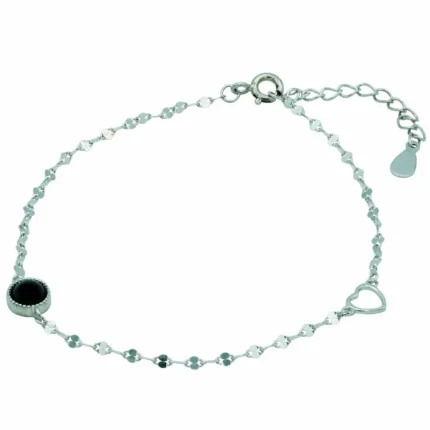 Nahaufnahme der edlen Rhodinierung und des sicheren Verschlusses am Armband 925 Sterling Silber Onyx Eclipse von DEES JEWELRY