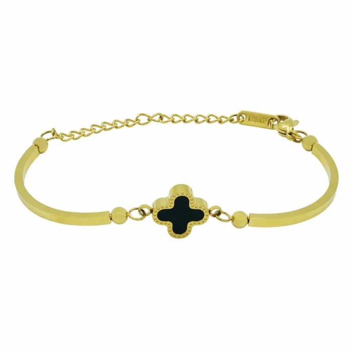 Armband Edelstahl 14k vergoldet Noir Blossom mit eleganter schwarzer Blüten-Einlage auf hochwertiger Basis von DEES JEWELRY. Jetzt online entdecken!