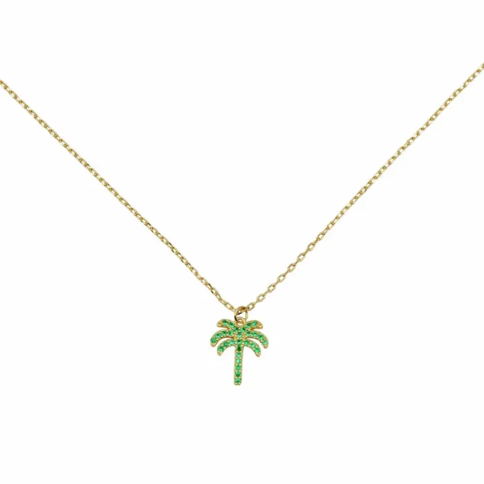 Halskette 925 Silber vergoldet Palma Breeze mit detailliertem Palmen-Anhänger von DEES JEWELRY