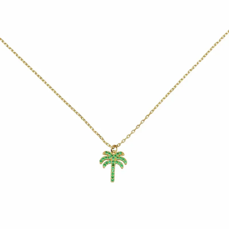 Halskette 925 Silber vergoldet Palma Breeze mit detailliertem Palmen-Anhänger von DEES JEWELRY