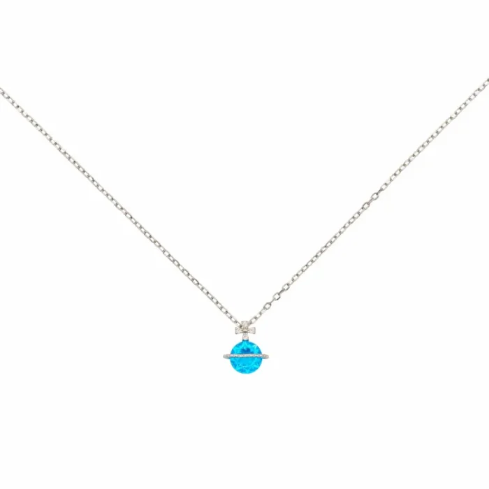 Halskette 925 Silber vergoldet Basis – Celestial Cross Kreuzkette in Silber-Optik mit hellblauem Zirkonia bei DEES JEWELRY.