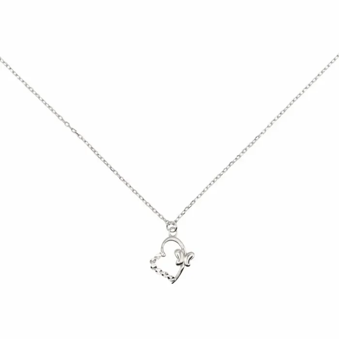 Halskette 925 Sterling Silber Eternal Love mit Herz-Schmetterling-Anhänger auf solider Basis von DEES JEWELRY