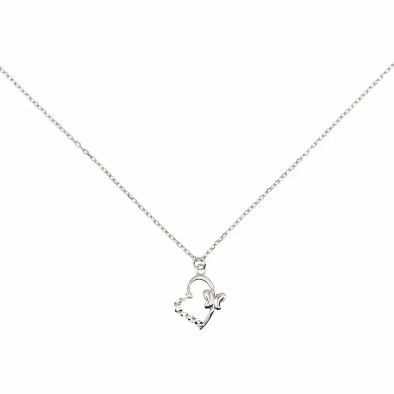 Halskette 925 Sterling Silber Eternal Love mit Herz-Schmetterling-Anhänger auf solider Basis von DEES JEWELRY