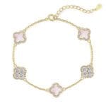 Klee Armband aus 925 Silber vergoldet mit 2 funkelnden Zirkonia- und 3 zarten Perlmutt-Elementen in Rose – DEES JEWELRY
