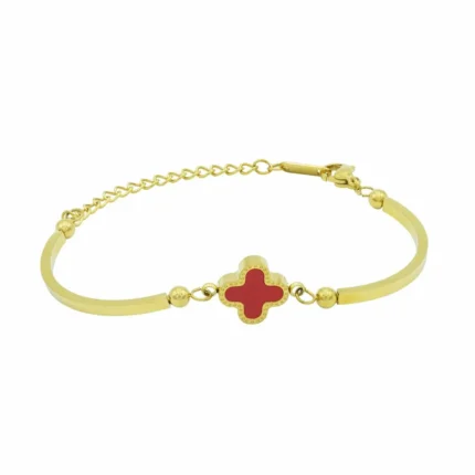 Klee Armband vergoldet Scarlet Charm mit tiefroter Einlage und nobler 14k Goldbeschichtung von DEES JEWELRY