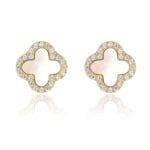 Klee Ohrringe vergoldet aus 925 Silber mit echtem Perlmutt Modell Lumiere Fortune