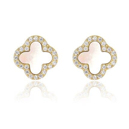 Klee Ohrringe vergoldet aus 925 Silber mit echtem Perlmutt Modell Lumiere Fortune