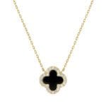 Noir Elegance Klee Halskette aus 925 Silber vergoldet mit echtem schwarzen Onyx-Anhänger von DEES JEWELRY