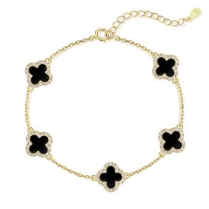 Onyx Empress Klee Armband aus 925 Sterling Silber mit 18K Vergoldung und echtem Onyx von DEES JEWELRY