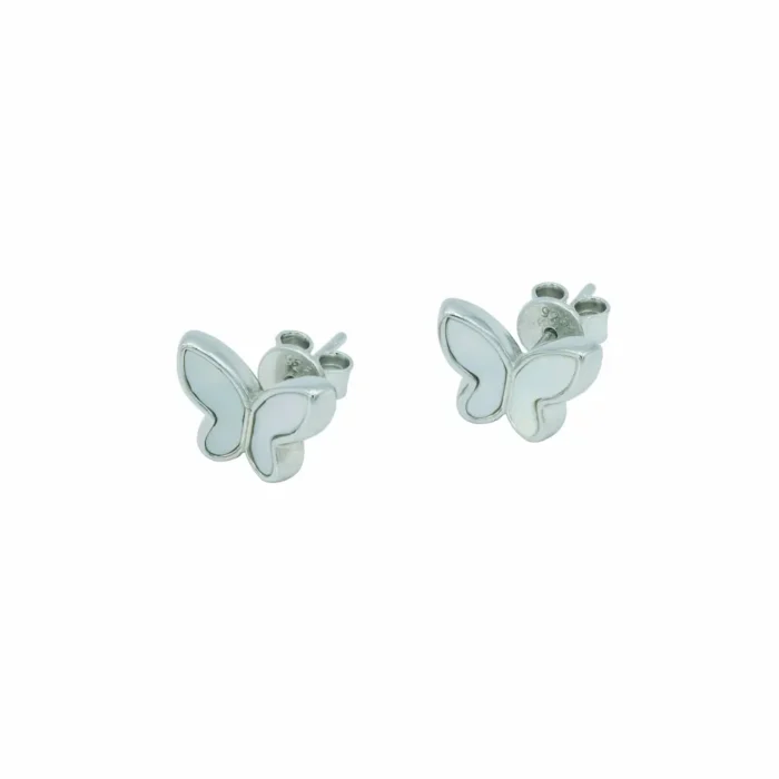 Velvet Butterfly Schmetterling Ohrstecker aus 925 Sterling Silber mit weißem Perlmutt-Inlay – DEES JEWELRY